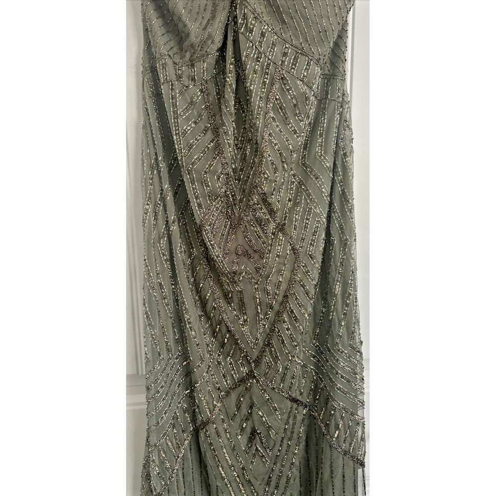 Lauren Ralph Lauren Women's Beaded Mesh Sleeveless Halter Gown Olive Green 10 - Picture 3 of 13